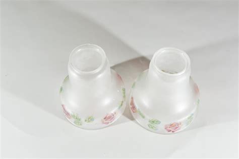 Small Glass Shade with Painted Flower Motifs - White hand blown Bell ...