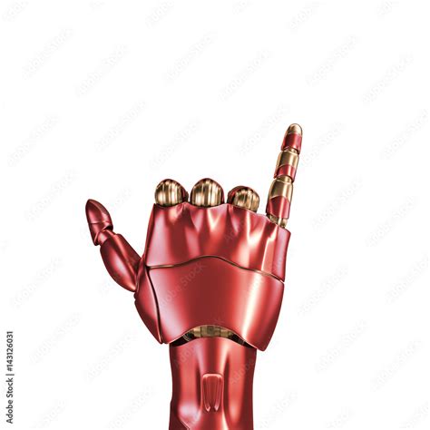 The hand of an iron man. Red and gold coloring. 3d rendering. Template ...