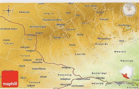 Physical 3D Map of Matabeleland South