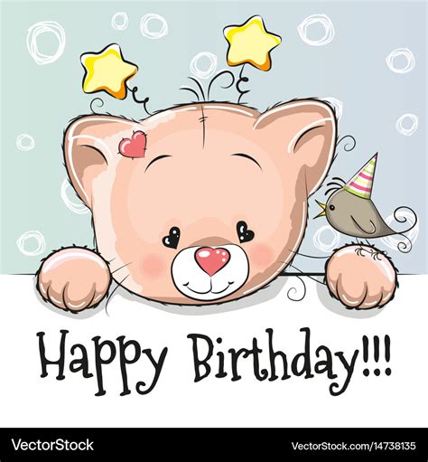 Birthday card with kitten Royalty Free Vector Image