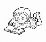 Girl Reading A Book Coloring Page Pages sketch template