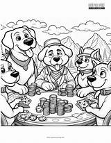 Dogs Playing Poker Coloring  Super Fun sketch template