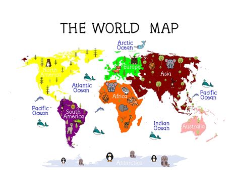 Children's World Map//printable Kids World Map Printable - Etsy