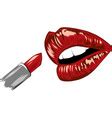 Red lipstick in open mouth with glossy melted Vector Image