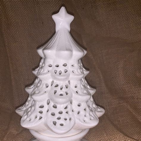 Yankee Candle 2012 White Ceramic Christmas Tree Luminary Candle Holder 8 1/2” Beautiful piece ...