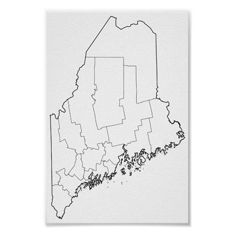 Maine Counties Blank Outline Map Poster | Zazzle | Map poster, Maine ...