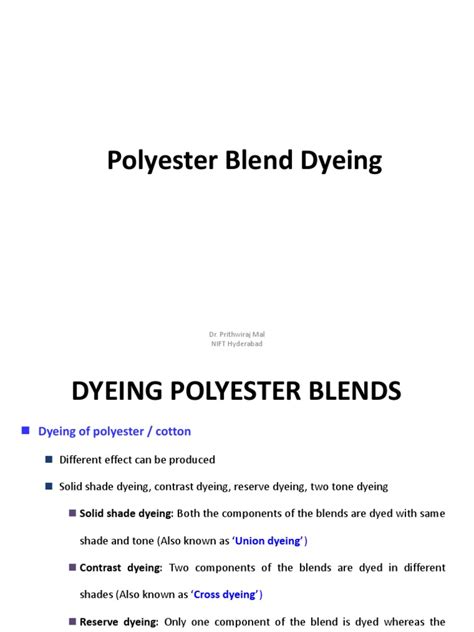 Techniques for Dyeing Polyester Blends and Polyester/Nylon Fabrics | PDF | Dyeing | Dye