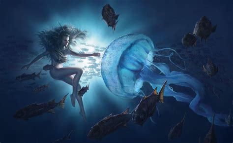 fish, girl, artwork, underwater, fantasy art - wallpaper #204835 ...