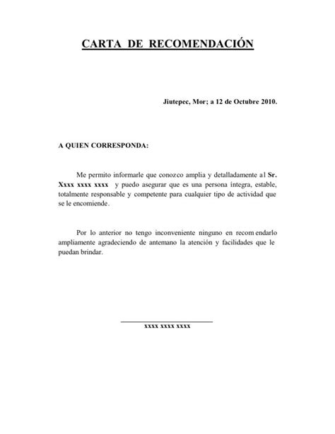 carta de recomendación | Cartas de recomendacion, Carta de referencia ...