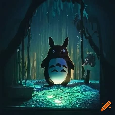 Glittery blade runner totoro diorama without totoro