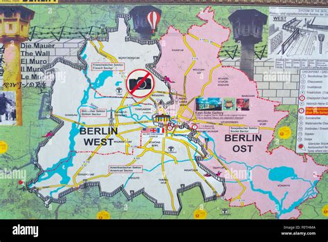 Map showing East and West Berlin before 1990, East Side Gallery, Friedrichshain, east Berlin ...