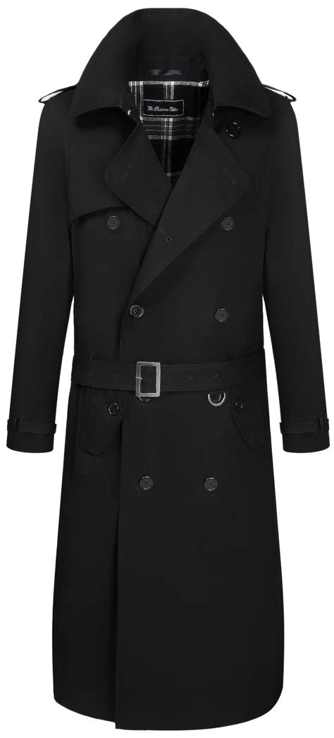 Mens Black Traditional Double Breasted Cotton Long Trench ... trench coat breasted double mens ...