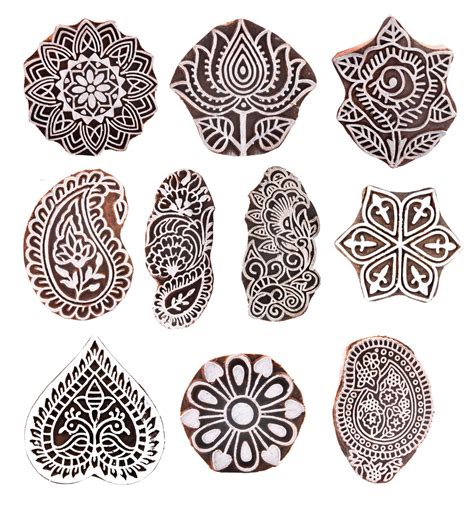 HASHCART Wooden Pottery Stamps for Block Printing - Stamp Set of 10 ...