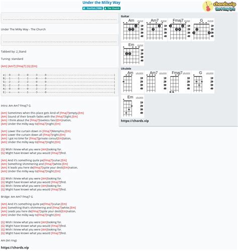 Hợp âm: Under the Milky Way - cảm âm, tab guitar, ukulele - lời bài hát ...