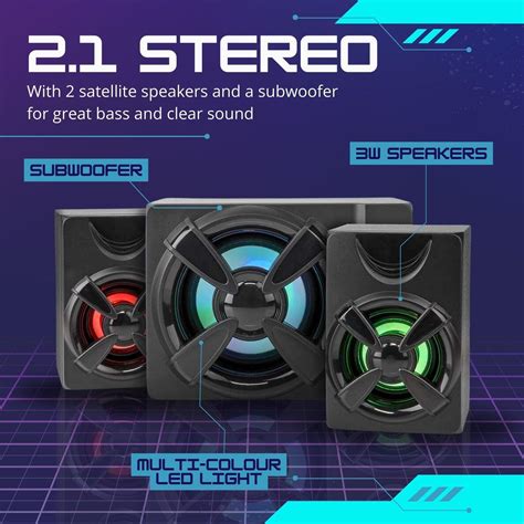 Gaming Speakers 2.1 Surround Sound System LED PC Bass USB Wired Desktop ...