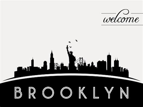 Brooklyn New York Usa Skyline Silhouette Black And White Design Stock Illustration - Download ...