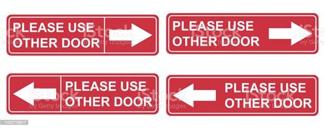 Set Of Please Use Other Door Graphic Icon Information Label Notice Text Direction Vector ...