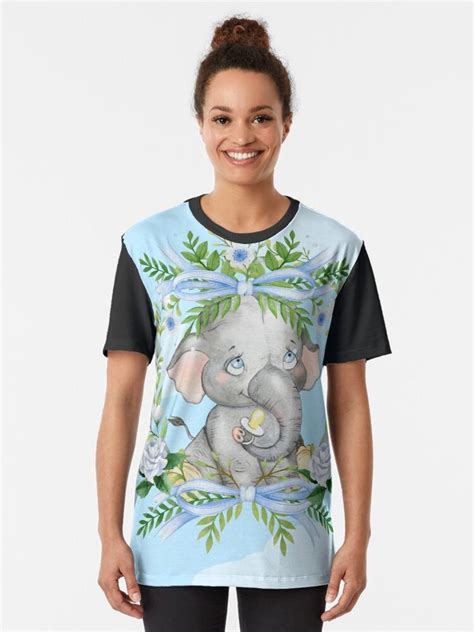 "Sweet Baby Boy Elephant with Blue Floral Wreath " T-shirt by GGTHEREDPRINCE | Redbubble Floral ...