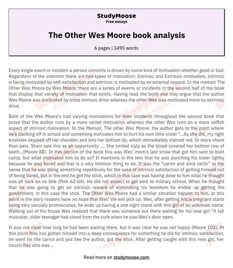 Motivation: Intrinsic vs Extrinsic in The Other Wes Moore Free Essay ...