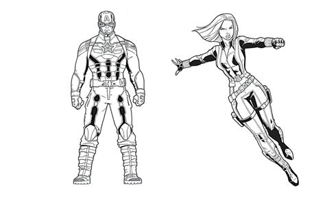 Målarbild Captain America och Black Widow - Skiv ut gratis på malarbilder.se