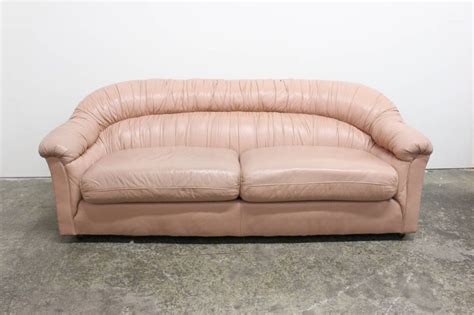 80's Style Glam Blush Colored Leather Sofa | Pink leather sofas ...