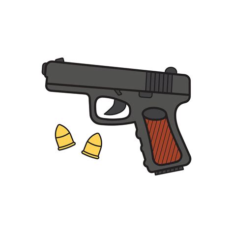 Kids drawing Cartoon Vector illustration Bullets, gun, pistol icon Isolated on White Background ...