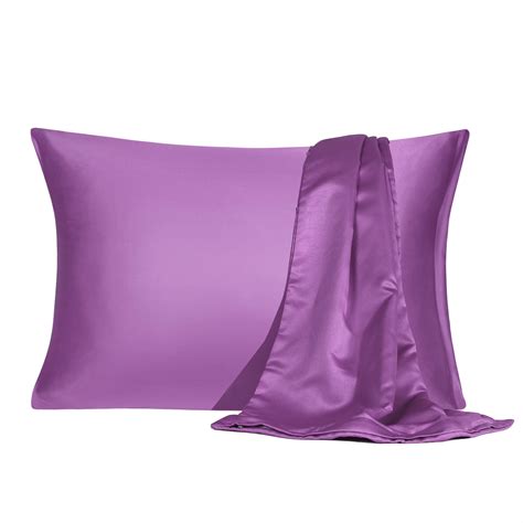 Satin Pillowcase with Zipper King Size Set of 2 Silky Sateen Pillow Cases Covers Purple ...