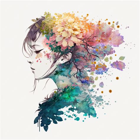 Premium Photo | Abstract anime double exposure watercolor flower ...