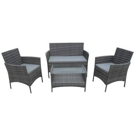 ALEKO Lipari Set Rattan Wicker Furniture 4-Piece Indoor Outdoor Coffee Table Set, Black ...