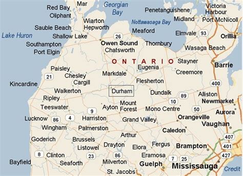 Durham, Ontario area map & More