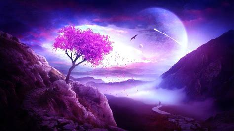 Fantasy World Fantasy Landscape Mountain Planet Purple Tree Art in 2022 ...