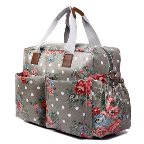 L1501F - Miss Lulu Maternity Baby Changing Bag Flower Polka Dot Grey