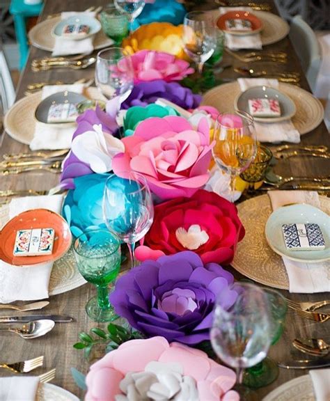 Paper flowers as a table runner. I love this unique and modern look… Paper Flower Centerpieces ...
