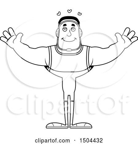 Clipart of a Black and White Buff African American Male Wrestler with Open Arms - Royalty Free ...