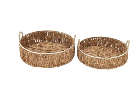 DecMode Seagrass Round Brown Tray with Handles, Set of 2 - Walmart.com ...