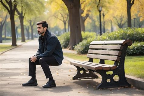 Premium Photo | A man sitting on the bench in a park alone