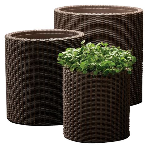 Cylinder Rattan Planter Set Of 3 - Brown - Keter | Rattan planters, Resin planters, Planters