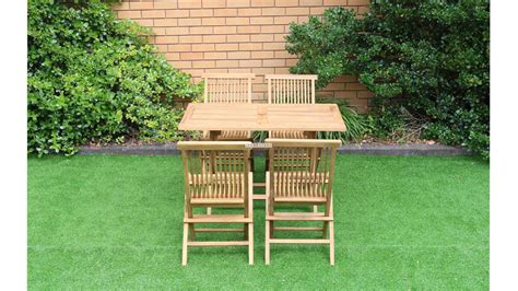 BALI Outdoor Solid Teak Wood Rectangle Foldable Table 5PC Dining Set