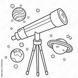 Coloring Page Outline Of A Cartoon telescope With Stars And Planets  sketch template