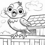 Premium Photo  Coloring Pages Of A bird On fence With House In The sketch template