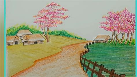 Beautiful Village Scenery Drawing Tutorial - Oil Pastel Drawing