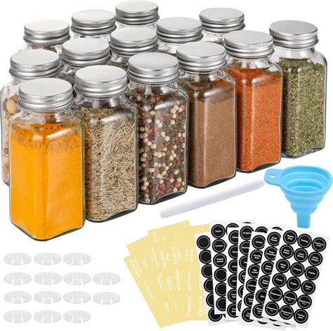 Amazon.com: AOZITA 14 Pcs Glass Spice Jars with Spice Labels - 6oz Empty Square Spice Bottles ...