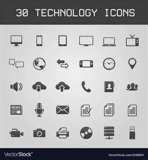 30 dark technology icons Royalty Free Vector Image