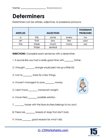 Determiners Worksheets - 15 Worksheets.com