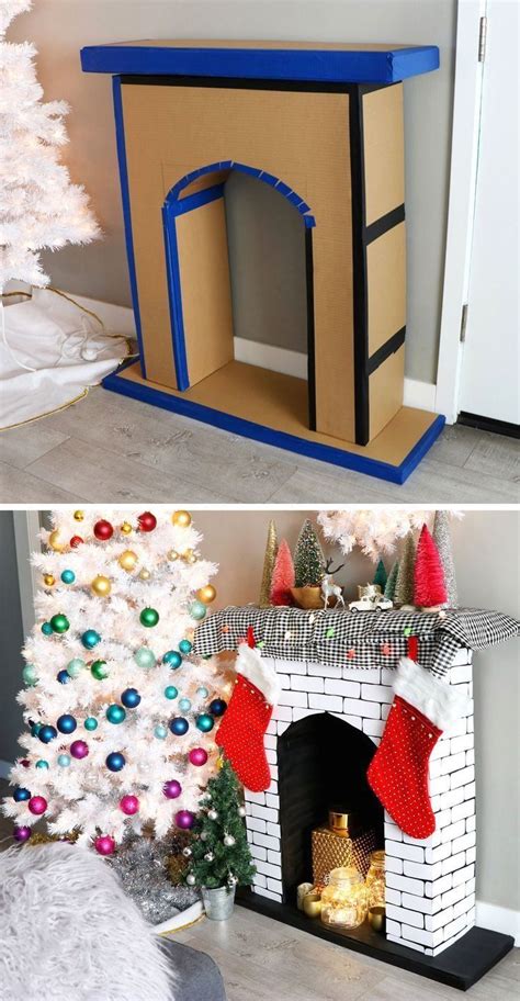 DIY faux cardboard fireplace Christmas decoration - Modern Design in ...