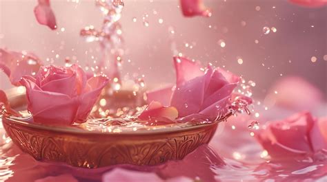 AI generated Ethereal Pink Roses Floating in Golden Water Bowl 38360797 ...