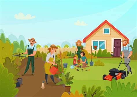 Free Vector | Gardening cartoon composition