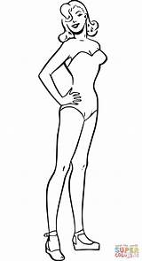 Vintage Woman Posing In Swimsuit coloring Page  Free Printable sketch template
