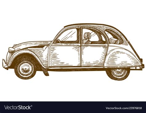 Engraving drawing vintage car Royalty Free Vector Image