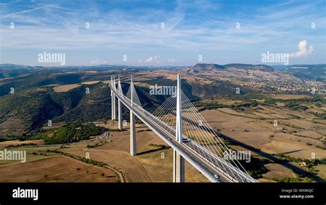 Aerial view of Millau city and Viaduct in the Aveyron Stock Photo - Alamy